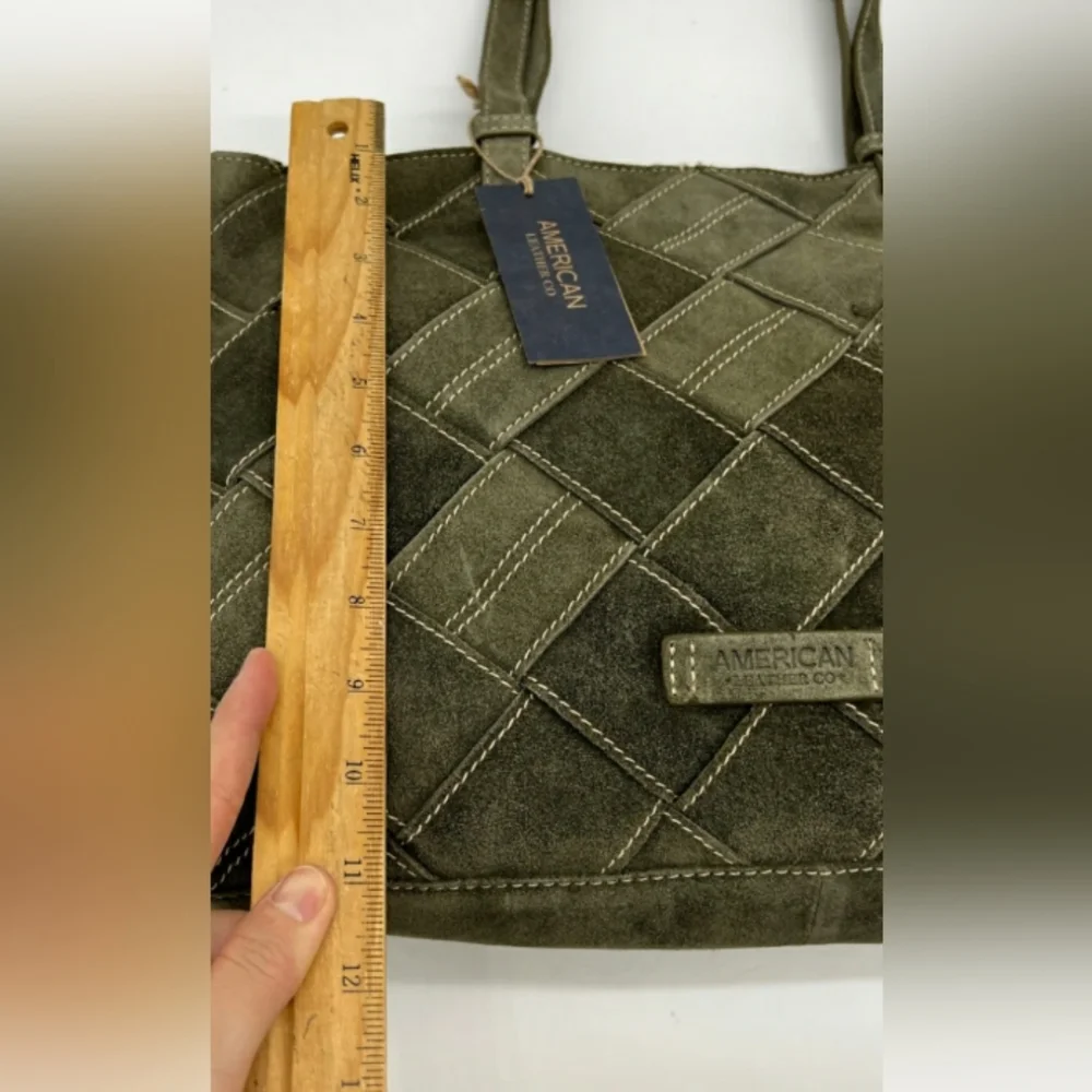 American Leather Co. Mercer Suede Woven Tote Olive Green - Picture 2 of 6
